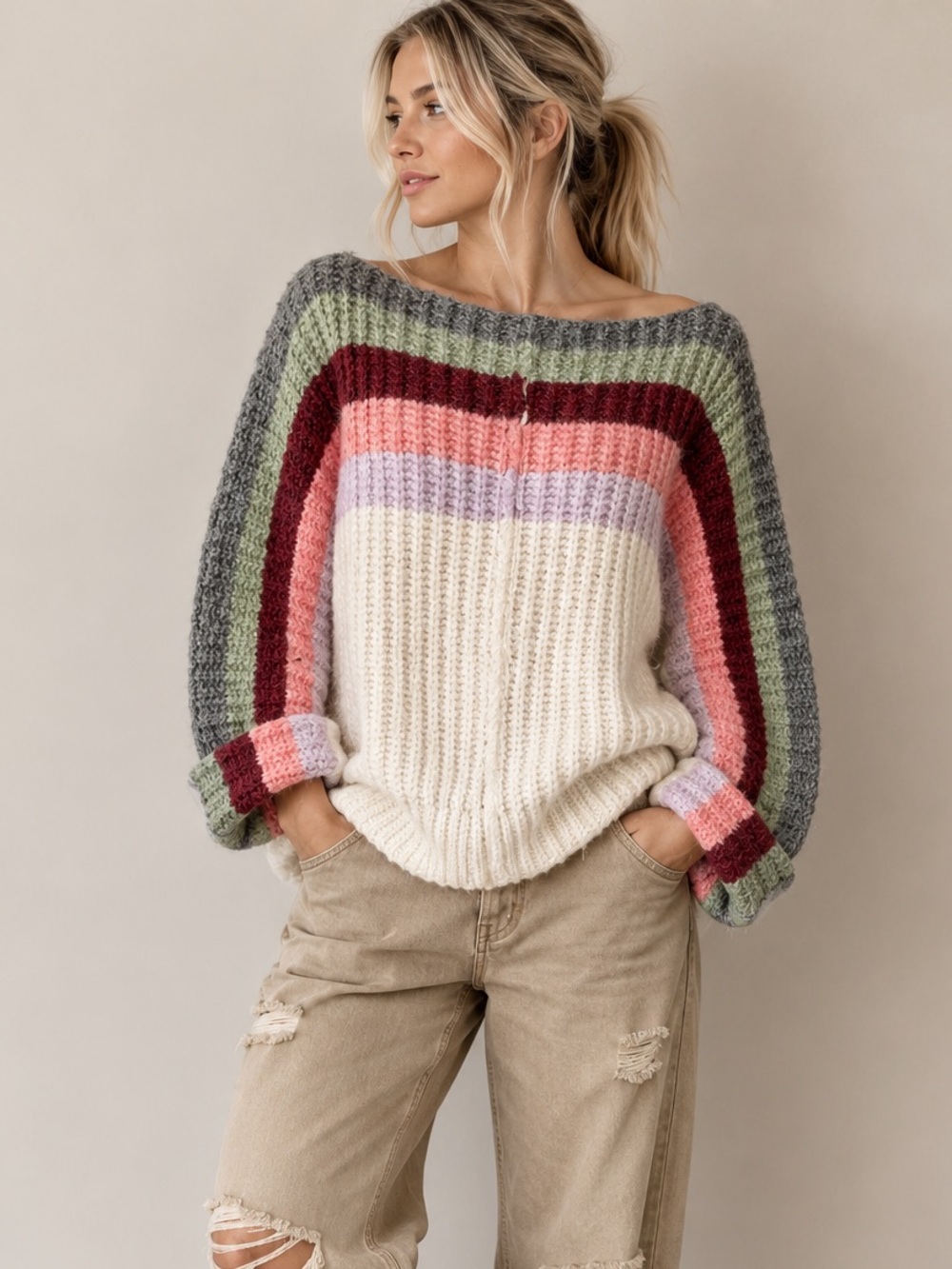 NWT - POL “Rainbow Road” Sweater - Oversized.